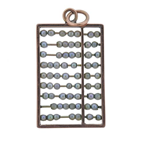 Vintage 14k Gold Pearl Abacus Pendant Charm
