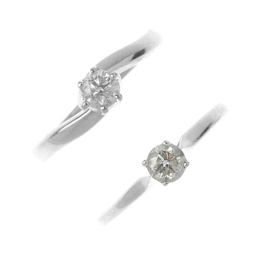 A selection of three 9ct gold diamond rings. To include two brilliant-cut diamond single-stone rings
