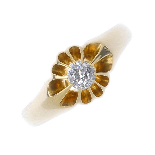An early 20th century 18ct gold diamond ring. The old-cut diamond, to the plain band. Estimated diam