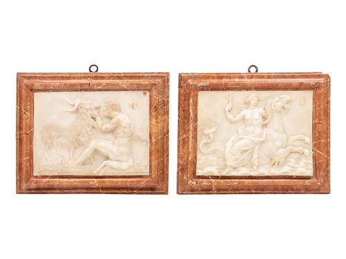 A Pair of Grand Tour Carved Marble and Alabaster Relief Plaques