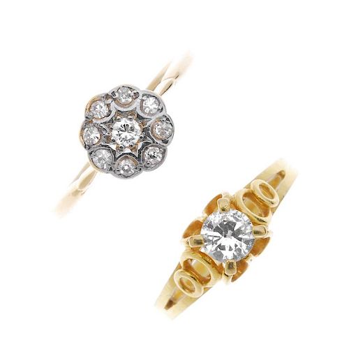 Two diamond rings. To include an early 20th century 18ct gold diamond floral cluster ring, together