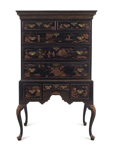 A Queen Anne Style Japanned High Chest