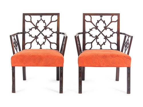 A Pair of Chinese Chippendale Mahogany Armchairs
