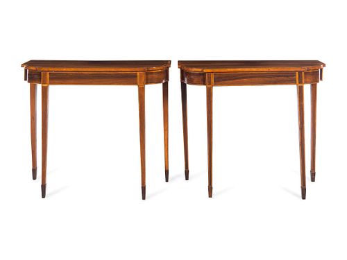 A Pair of George III Style Satinwood-Banded Rosewood Pier Tables