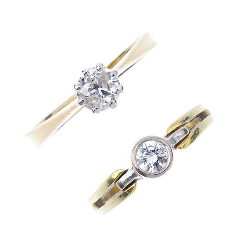 Two diamond single-stone rings. To include an 18ct gold old-cut diamond single-stone ring and a bril