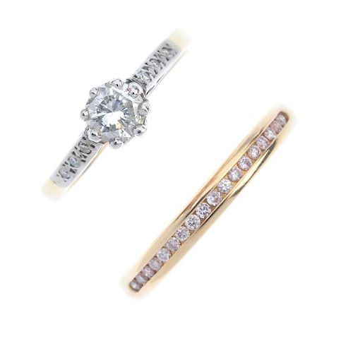 Two diamond dress rings. To include a brilliant-cut diamond single-stone ring, with single-cut diamo