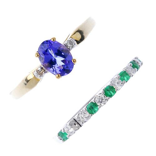 A selection of four 9ct gold diamond and gem-set dress rings. To include an oval-shape tanzanite rin