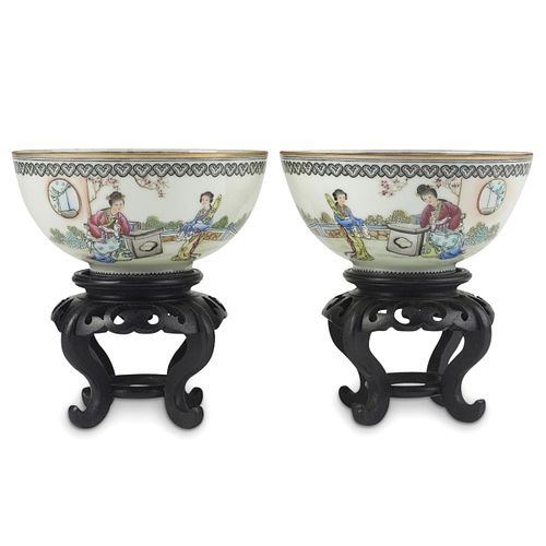 Pair of Chinese Republic Eggshell Porcelain Bowls