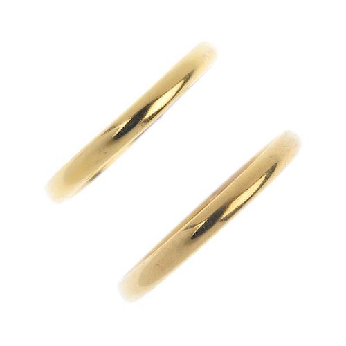 Two 22ct gold band rings. Hallmarks for London, 1938 and 1968. Weight 3.7gms. <br><br>Overall condit