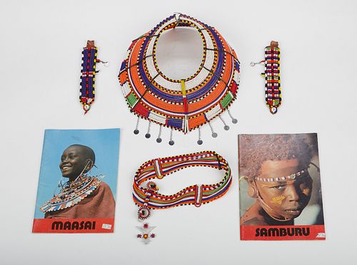 Grp: 4 Maasai Beaded Objects & 2 Books