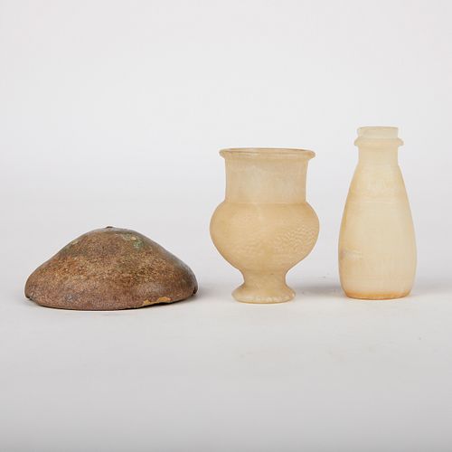Grp: 3 Egyptian Alabaster & Pottery Vessels