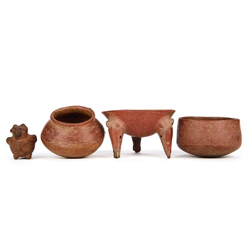Grp: 3 Nasca Textile Fragments & 4 Pre-Columbian Ceramics