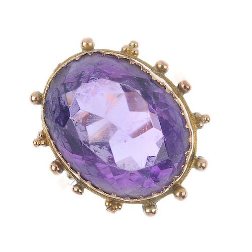 A selection of gem-set jewellery. To include an oval-shape amethyst ring within a bead surround, tog