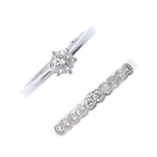 Two 18ct gold diamond rings. To include a brilliant-cut diamond single-stone ring, together with bri