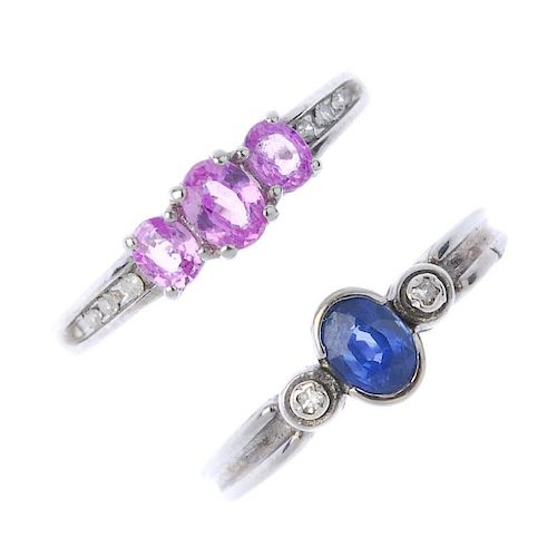 A selection of diamond and gem-set rings. To include a 9ct gold oval-shape sapphire and brilliant-cu