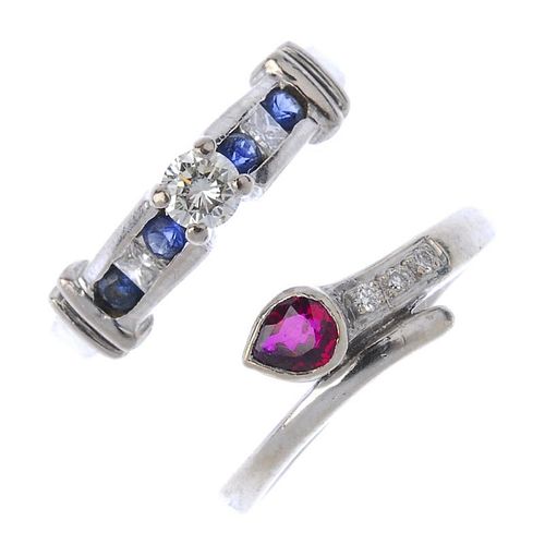 Two diamond and gem-set rings. To include an 18ct gold brilliant-cut diamond single-stone ring with