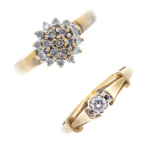 Two 9ct gold diamond rings. To include a diamond cluster ring, together with a diamond single-stone