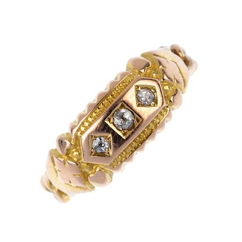 A late Victorian 15ct gold diamond dress ring, circa 1890. The slightly graduated old-cut diamonds,