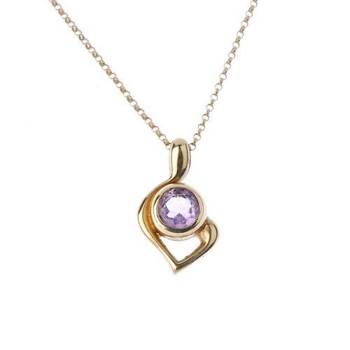 A selection of three 9ct gold gem-set and diamond pendants. To include a 9ct gold amethyst single-st