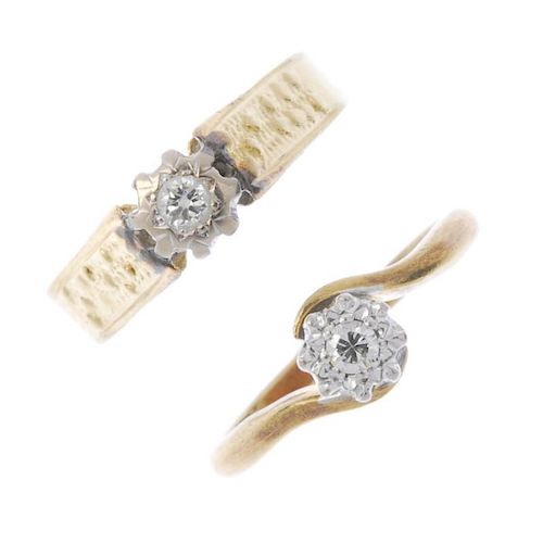 Two mid 20th century 18ct gold diamond single-stone rings. To include a mid 20th century brilliant-c