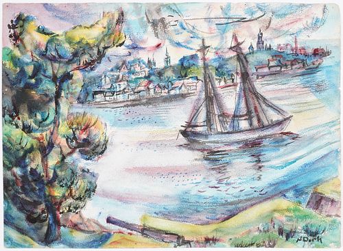 Nathaniel Dirk Sailing Ship Watercolor