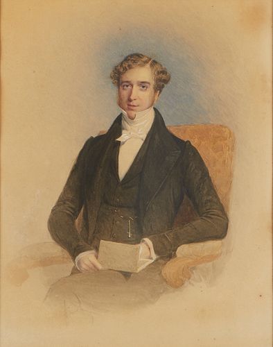 19th c. English School Seated Gentleman Watercolor