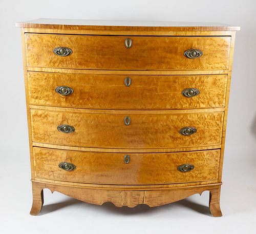American Federal Bird's Eye Maple Bow Front Chest of Drawers, circa 1810