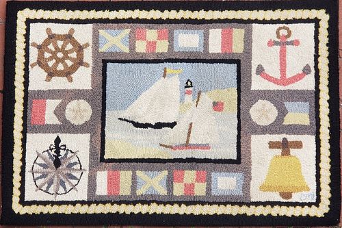Vintage Claire Murray Nantucket Nautical Hooked Rug Carpet