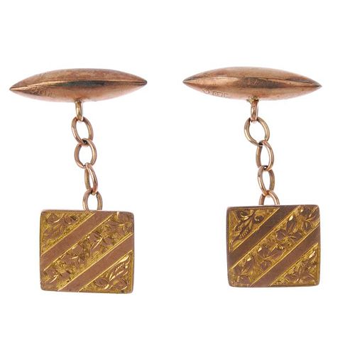 Two pairs of early 20th century 9ct gold cufflinks.The first pair each designed as a square-shape fl