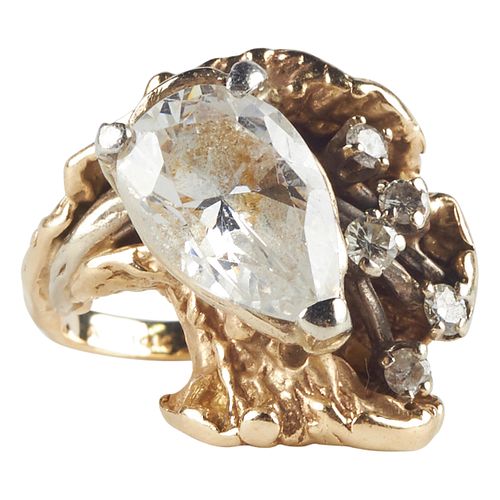 14K Gold Pear Cubic Zirconia Diamond Ring