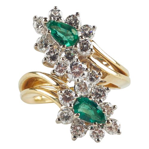 18K Gold Emerald & Diamond Bypass Ring