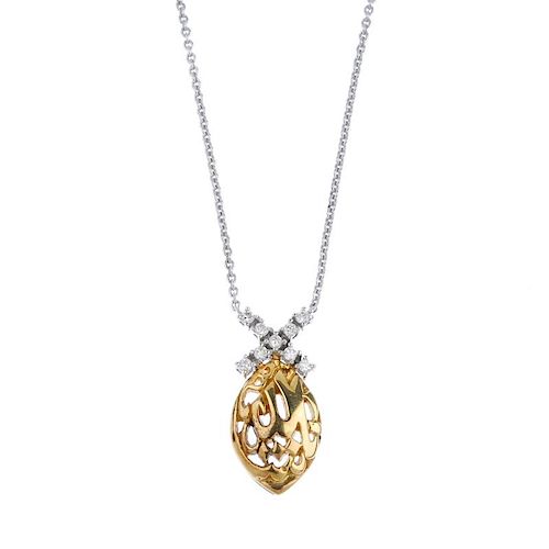(539628-1-A) A diamond necklace and pendant. The necklace designed as a middle-eastern script panel