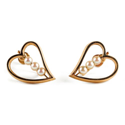 14K Gold Pearl Heart Earrings