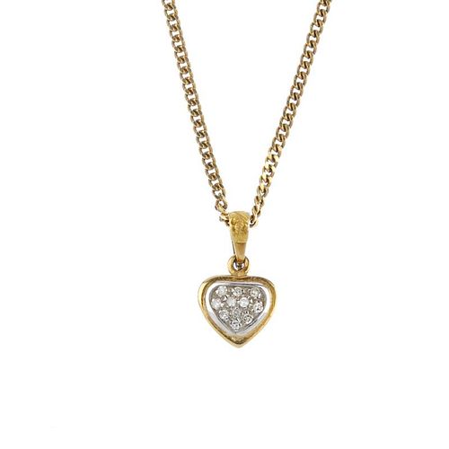 (539672-2-A) A diamond heart pendant. The pave-set diamond bi-colour heart, suspended from a tapered