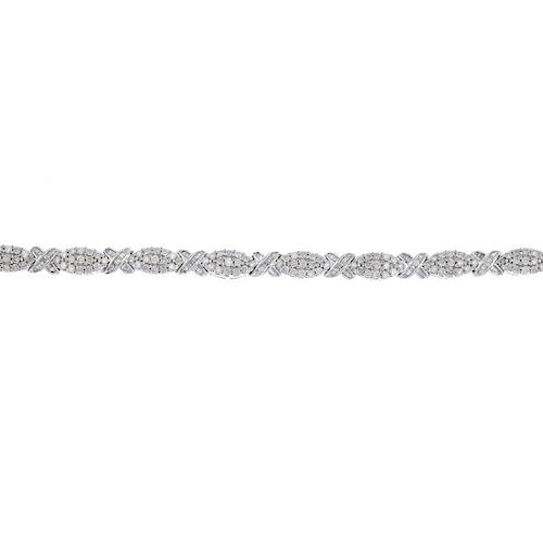 (539726-2-A) A 9ct gold diamond bracelet. Designed as a series of pave-set diamond marquise-shape li