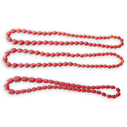 Grp: 3 Red Amber Beaded Necklaces