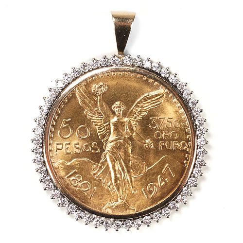 1947 Fifty Peso Coin & Diamond Pendant