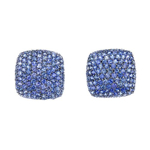 (539734-1-A) A pair of sapphire earrings and a cultured pearl necklace. To include a pair of pave-se