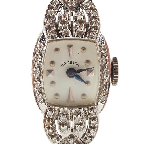 Hamilton 14K White Gold Diamond Watch Bracelet