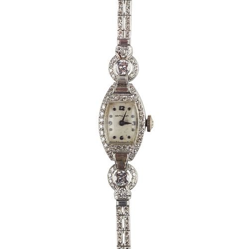 Hamilton Platinum Diamond Bracelet Wrist Watch