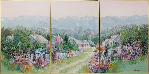 Kerry Hallam Triptych "Nantucket Dirt Lane"