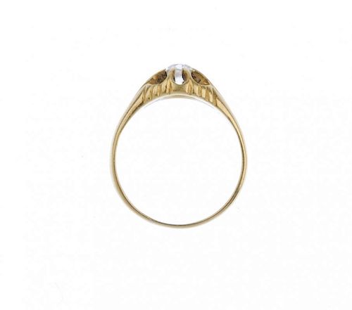 (542448-3-A) A mid-20th century 18ct gold diamond single-stone ring. The old-cut diamond, within a s