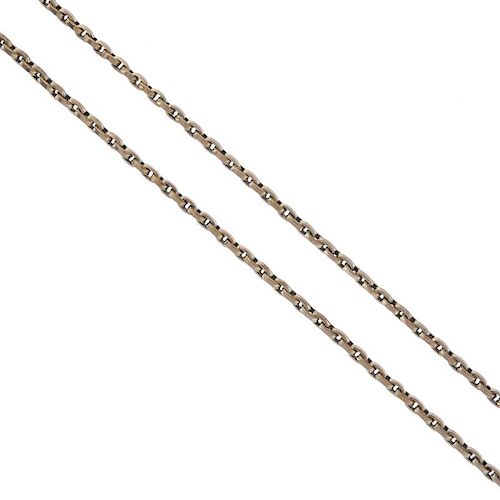 (542448-5-A) Two late 19th century 9ct gold longuard chains. Each chain with lobster clasp. Lengths