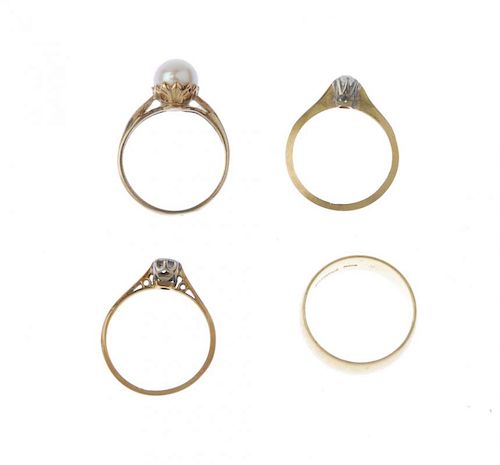 (544516-2-A) A selection of jewellery. To include a 22ct gold band ring, two 18ct gold diamond singl