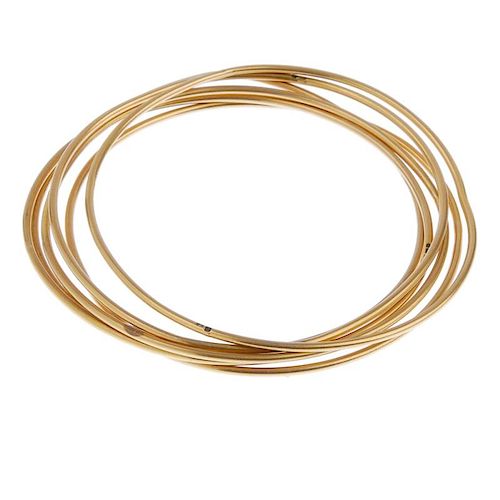 (546218-3-A) A group of six bangles. Each of plain cylindrical design. Foreign marks. Inner diameter