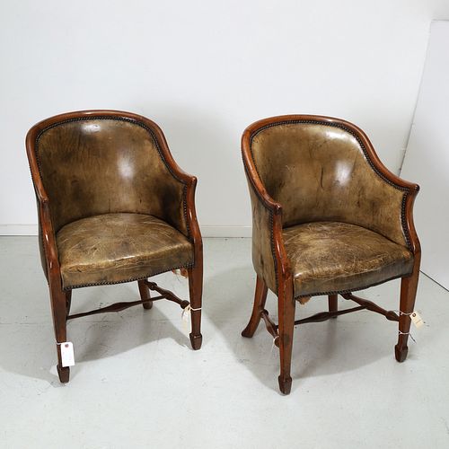 Nice pair George III style leather tub chairs