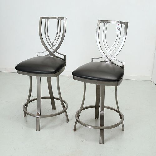 Pair heavy brushed steel counter stools