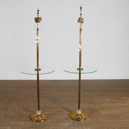 Pair Modernist brass & glass ball lamp tables