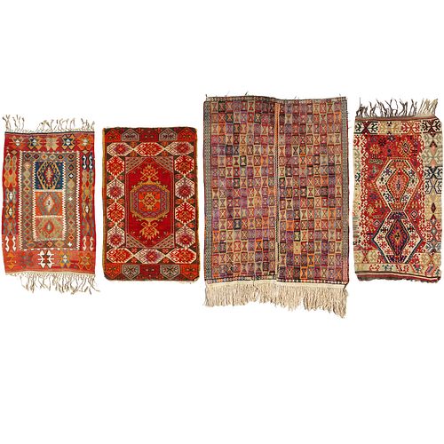 (4) Caucasian style hand-knotted area rugs