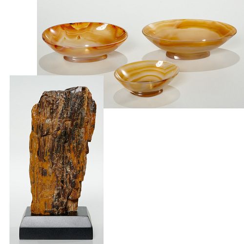 Chinese agate bowls & Fossilized wood